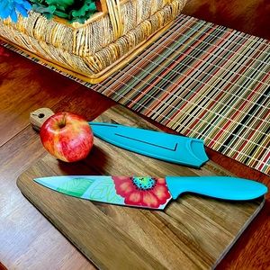 Sharp pretty floral kitchen knife with a safety cover
